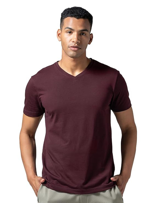 Regular Fit Half Sleeve V Neck Solid Cotton Blend Breeze Tshirt Breathable Moisture Wicking Comfortable Soft Durable Casual T Shirts for Men